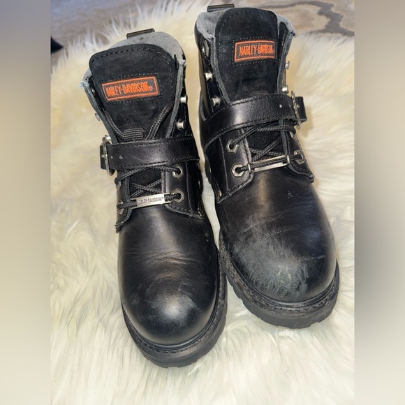 Harley-Davidson Shoes - Harley Davidson 7 Black Hi Top Boots Leather Buckle Lace Up 81024 FADED GLORY 6”